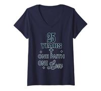 Femme 25 Ans de Foi et d'amour T-Shirt avec Col en V
