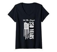 Femme 250 Ans patriotiques 1776 2026 Liberté Nous, Le Peuple T-Shirt avec Col en V