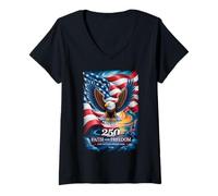 Femme 250 Years One Nation Under God - Eagle 1776 American T-Shirt avec Col en V