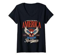 Femme 250e Anniversaire America Born Out of Resistance T-Shirt avec Col en V