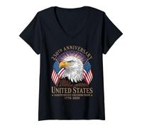 Femme 250e Anniversaire de l'indépendance des États-Unis, Freedom Pride Eagle T-Shirt avec Col en V