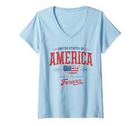 Femme 250e Anniversaire USA Forever T-Shirt avec Col en V
