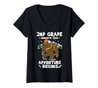 Femme 2nd Grade Where The Adventure Begins Back to School Bigfoot T-Shirt avec Col en V