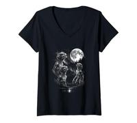 Femme 3 Alien Hurlant à la Lune Vintage Funny 80-90s Sci FI Graphic T-Shirt avec Col en V