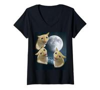 Femme 3 chats hurlent à la lune T-Shirt avec Col en V