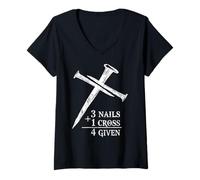 Femme 3 Clous, 1 Croix, 4 Foi chrétienne donnée T-Shirt avec Col en V
