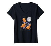 Femme 3 pépites de Poulet Hurlant à la Lune drôle Bizarre maudit T-Shirt avec Col en V