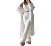 Femme 3-pièces Pyjamas Set Filles Ensembles de Pyjama Chaud Peluche Velours Vêtements de nuit avec encolure en U Capuche Cardigan Crop Tank Top et Short/Pantalon Taille Haute Tenues Loungewear