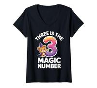 Femme 3 The Magic Number Funny 3ème Anniversaire Lion Mignon T-Shirt avec Col en V