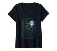 Femme 3 Trois Dinosaures préhistoriques Hurlant à la Lune T-Shirt avec Col en V