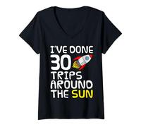 Femme 30 voyages autour du soleil, 30e anniversaire T-Shirt avec Col en V
