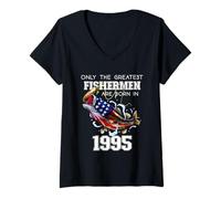 Femme 30e Anniversaire 1995 Pêcheurs Bar Poisson pêche 30 Ans T-Shirt avec Col en V