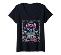 Femme 30th Birthday Women Cheers to 30 Years Fabulous Since 1996 T-Shirt avec Col en V