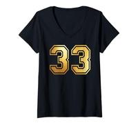 Femme 33 Correspondance Graphique des Sports d'équipe numéro Trente-Trois T-Shirt avec Col en V