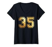 Femme 35 Matching Graphique des Sports d'équipe numéro Trente-Cinq T-Shirt avec Col en V