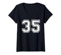 Femme 35, numéro Trente-Cinq, Sports d'équipe, Correspondance Graphique, Varsity T-Shirt avec Col en V