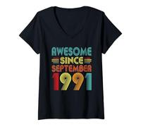 Femme 35th Birthday Idea Awesome Since September 1991 35 Years Old T-Shirt avec Col en V