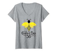 Femme 38e Anniversaire The Queen Bee is 38 Years Old Bumblebee T-Shirt avec Col en V