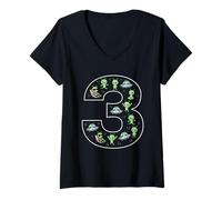 Femme 3e Anniversaire 3 Ans Alien garçons Filles Espace T-Shirt avec Col en V