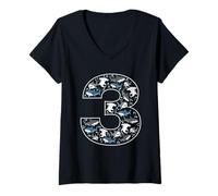 Femme 3e Anniversaire 3 Ans Requin garçon Fille Poisson T-Shirt avec Col en V