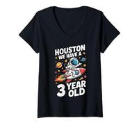 Femme 3e Anniversaire Houston We Have A 3 Year Old Astronaut T-Shirt avec Col en V