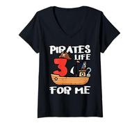 Femme 3e Anniversaire Pirates Life for Me 3 Years Old Bday Boys Kids T-Shirt avec Col en V