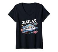 Femme 3I Atlas Funny Alien Cat Space Humour T-Shirt avec Col en V