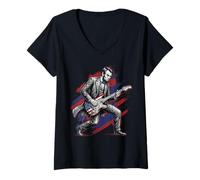 Femme 4 Juillet Abraham Lincoln Guitare à Jouer Abe USA Président T-Shirt avec Col en V