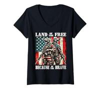 Femme 4 juillet USA Patriotic Veteran Military Memorial Day T-Shirt avec Col en V
