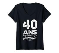 Femme 40 ans et plus belle que jamais 40e anniversaire célébration T-Shirt avec Col en V