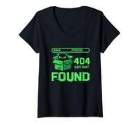 Femme 404 Cat Not Found Pixel Art Glitch Error Funny Feline T-Shirt avec Col en V