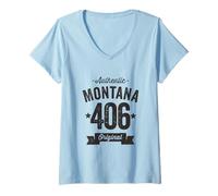 Femme 406 Montana Code régional en Vieilli Authentique T-Shirt avec Col en V