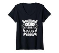 Femme 40e Anniversaire Life Begins at 1986 Legends T-Shirt avec Col en V