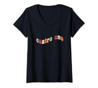 Femme 41 Cuatro Uno 4 1 Four One Espagnol Drôle Gen Z Slang 4167 67 T-Shirt avec Col en V