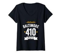Femme 410 Baltimore Code régional États-Unis Ville en Vieilli Authentique (foncé) T-Shirt avec Col en V