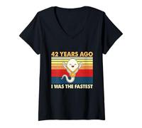 Femme 42e Anniversaire Il y a 42 Ans, j'étais l'anniversaire Le Plus Rapide T-Shirt avec Col en V