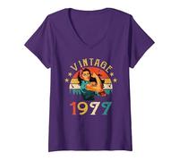 Femme 44 Ans Anniversaire Cadeau Rétro Vintage 1977 Millésime 1977 T-Shirt avec Col en V, Violet, M