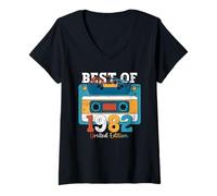 Femme 44e Anniversaire Cadeaux Homme Best of 1982 Cassette T-Shirt avec Col en V