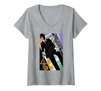 Femme 45e Anniversaire de Pink Floyd « J'aurais aimé Que tu sois là » T-Shirt avec Col en V, Gris Chiné, L