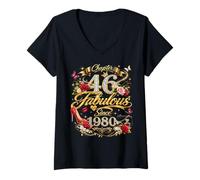 Femme 46th Birthday Queen Chapter 46 Fabulous Since 1980 Women T-Shirt avec Col en V