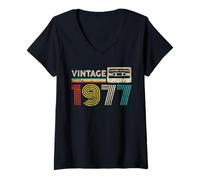 Femme 48th Birthday Gifts Vintage 1977 Cassette Tape Retro Vintage T-Shirt avec Col en V
