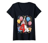 Femme 4e anniversaire garçon fille 4 ans quatre anglais Springer Spaniel T-Shirt avec Col en V