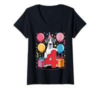 Femme 4e anniversaire garçon fille 4 ans quatre dogue allemand T-Shirt avec Col en V