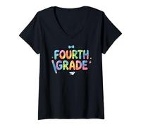 Femme 4th Fourth Grade First Day of School Teacher T-Shirt avec Col en V