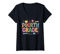 Femme 4th Fourth Grade First Day of School Teacher T-Shirt avec Col en V