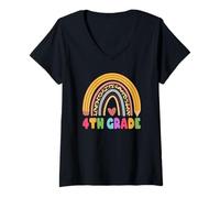 Femme 4th Grade Teacher Student Boho Rainbow Back to School T-Shirt avec Col en V