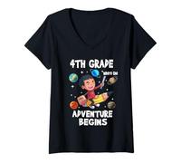 Femme 4th Grade Where The Adventure Begins Back to School for Boys T-Shirt avec Col en V