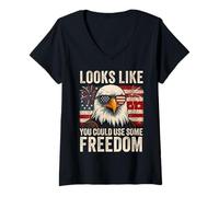 Femme 4th July US Flag Meme Looks Like You Could Use Some Freedom T-Shirt avec Col en V