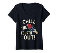 Femme 4th of July Chill The Fourth Out Vintage Femme Américaine T-Shirt avec Col en V