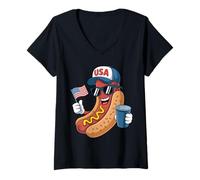 Femme 4th of July Funny I'm Just Here For The Wieners T-Shirt avec Col en V
